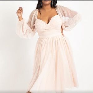Nabela Noor x Eloquii Tiered Puff Sleeve Dress Crystal Pink
